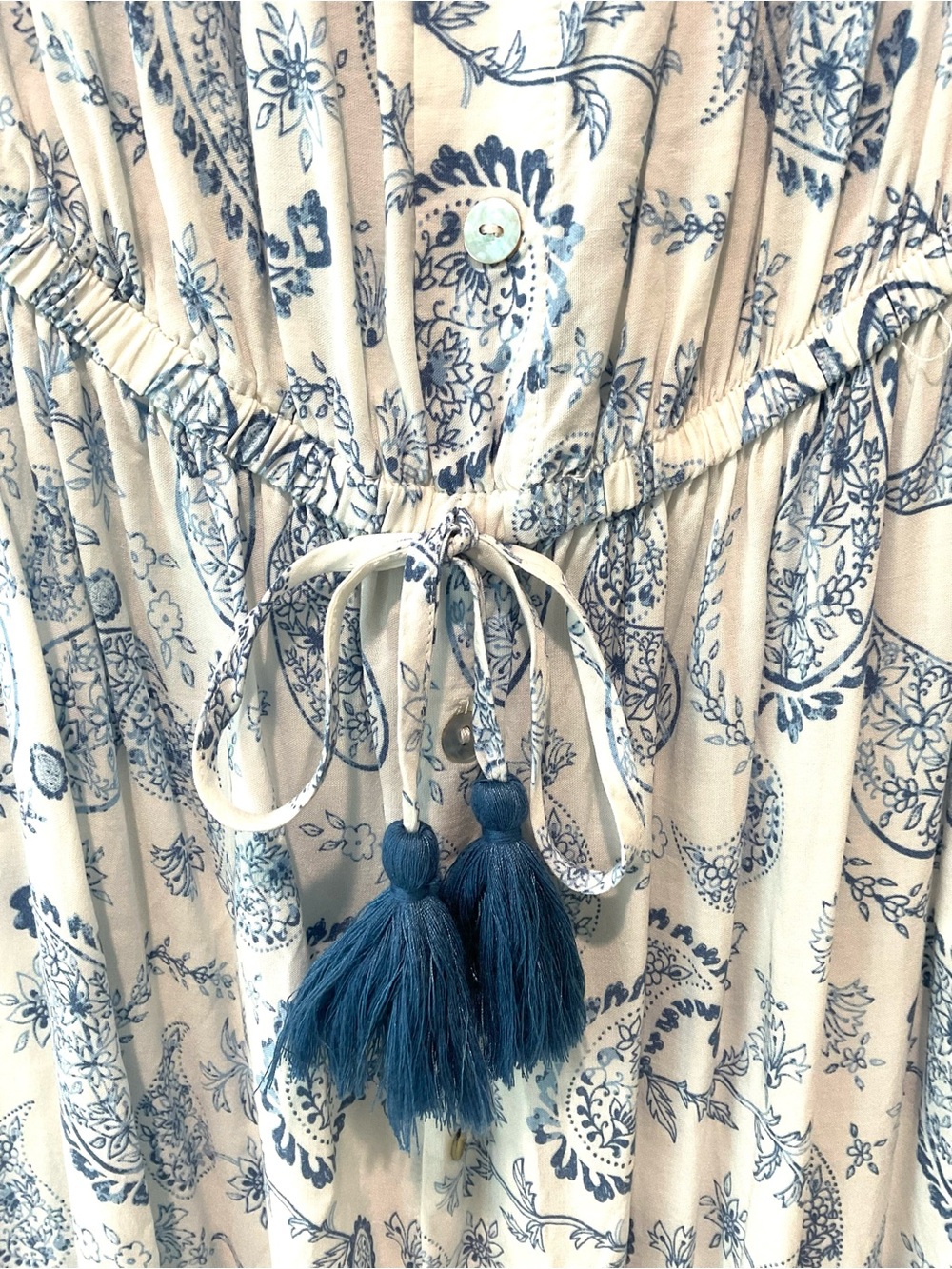 Boho Hi Low Maxi Dress Blue White Floral Ruffle Small Cottagecore - Picture 3 of 9
